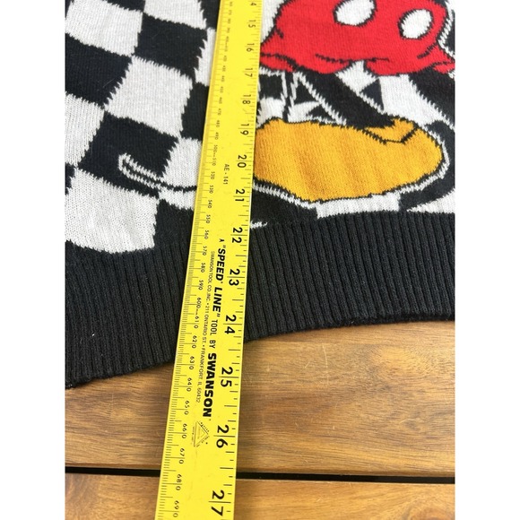 Disney SZ L Women's Mickey Mouse Checkerboard Knitted Sweater Pullover Has Hole - Picture 11 of 12